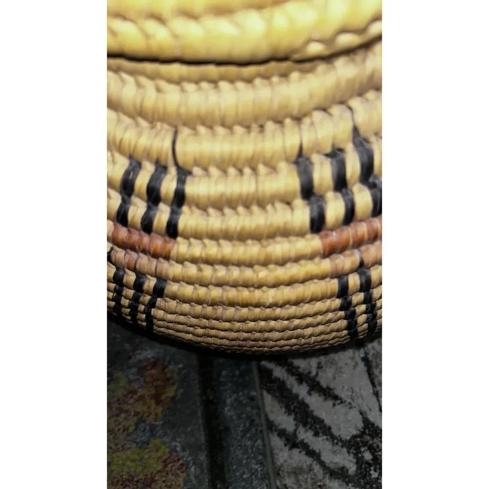Kenya Vintage Weave Large Basket 24” Tall Beige Round With Lid